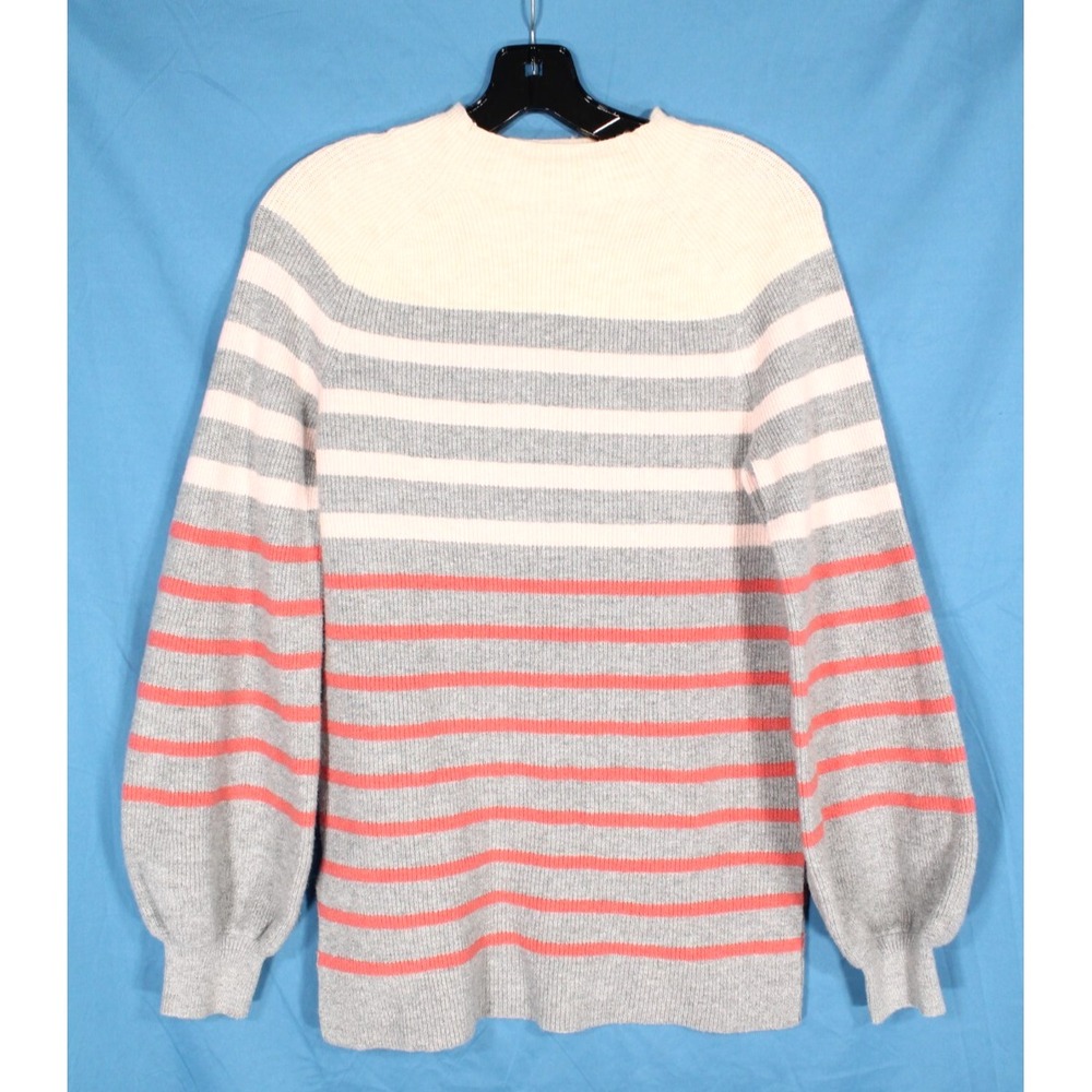 LOFT ANN TAYLOR Gray/Multi RIBBED KNIT Mock Neck BALLOON SLEEVES Knit Sweater S